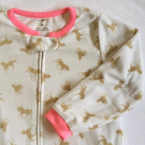 carter's horse print fleece zipper footie sleeper pajamas 3T toddler girls - Picture 6 of 7